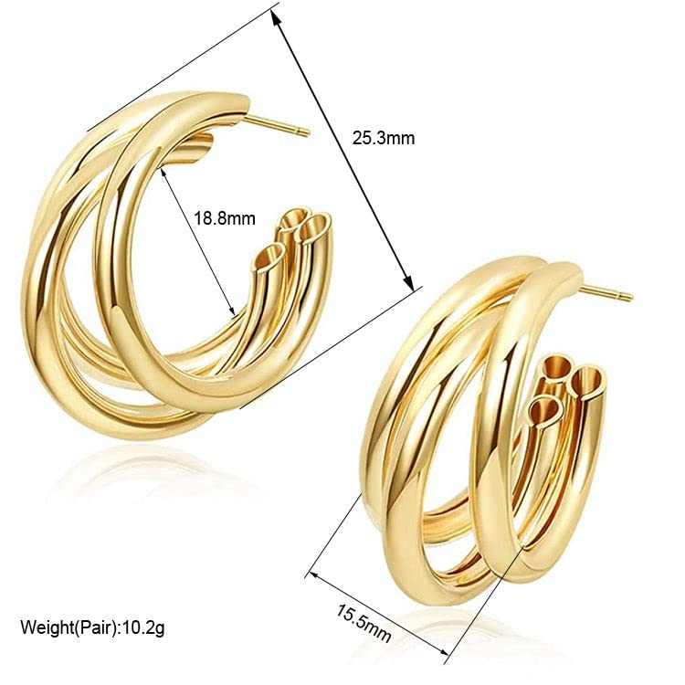 El Regalo Trendy Triple 3 Hoop Stud Earrings- Western Fashion Earrings for Girls & Women (Golden Hoops)
