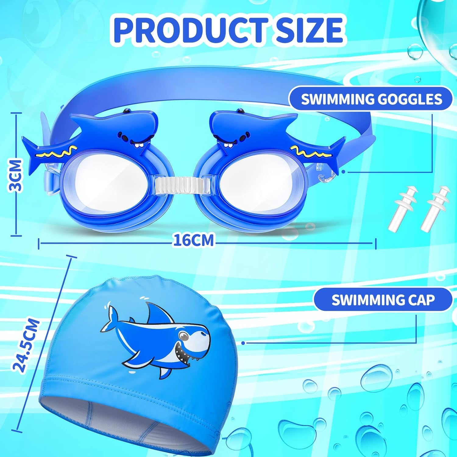 El Regalo Kids Cute Cartoon Swimming Cap & Goggle Set for Girls & Boys (for Kids Upto 10 Years Old) (Shark Swim Cap & Goggle)