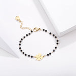El Regalo Stainless Steel Mangalsutra Evil Eye Nazaria Bracelet- Black Crystal Beads Anti Tarnish Chain Bracelet for Girls/Women (Clover Leaf Nazaria Bracelet)