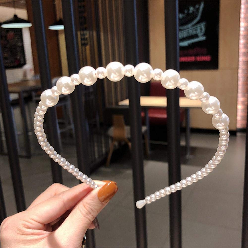El Regalo 2 PCs Pearl Beads Decoration Plastic Hair Band Headband for Kids, Girls and Women (Pattern 3)