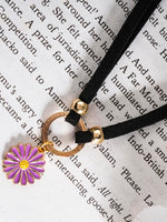 El Regalo 1PC Cute & Fancy Black Faux Choker Collar Necklace with Charms for Girls & Women (Purple Daisy Flower Choker)