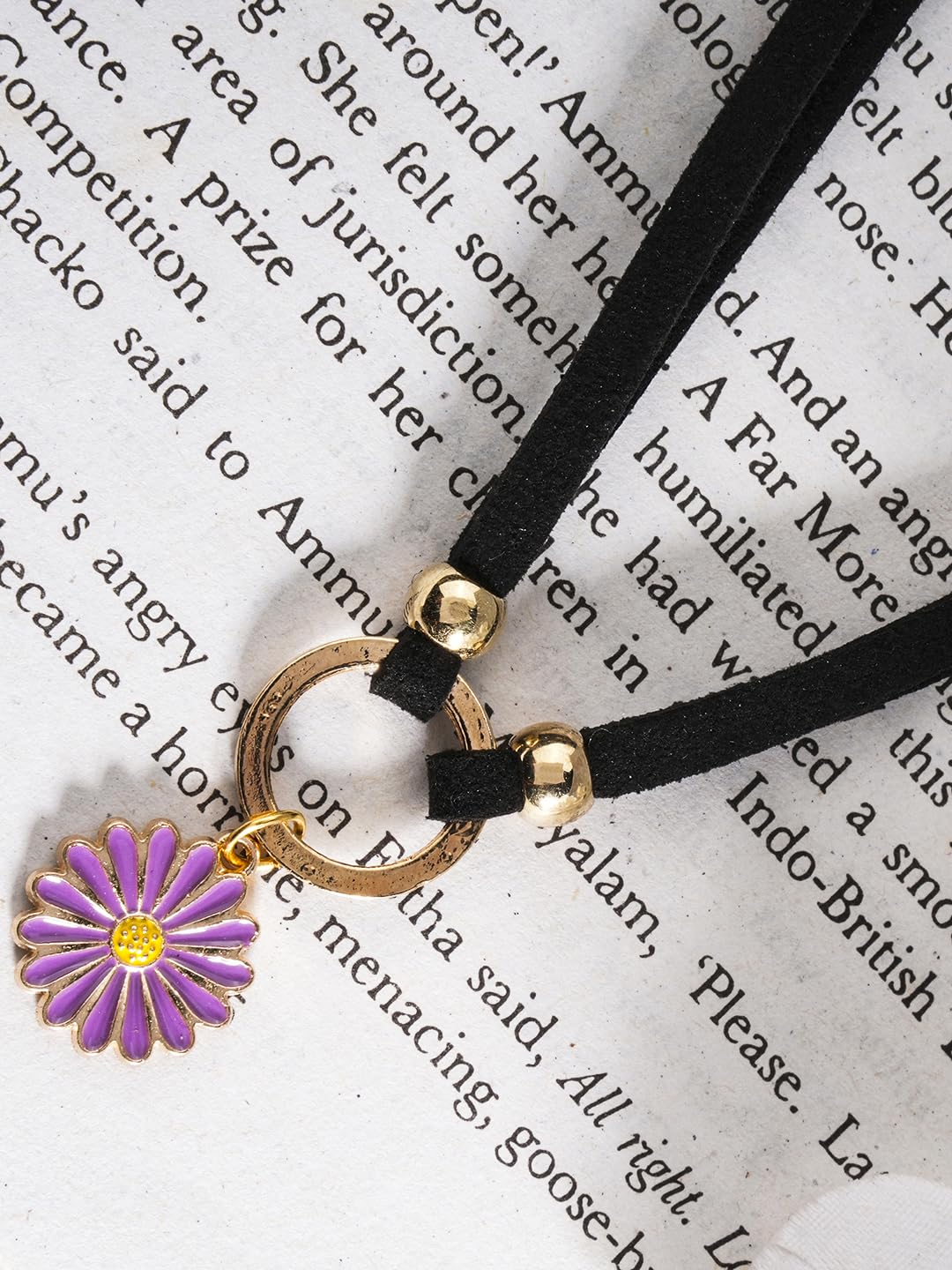 El Regalo 1PC Cute & Fancy Black Faux Choker Collar Necklace with Charms for Girls & Women (Purple Daisy Flower Choker)