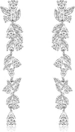 El Regalo Womens Leaf Cubic Zirconia Bridal Earrings for Wedding- Teardrop Crystal Chandelier Dangle Earrings - Flower Vine Diamond Drop Earrings