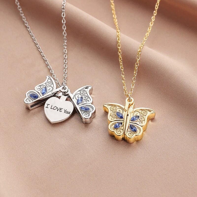El Regalo "I Love You" Hidden Message Butterfly Openable Pendant Necklace for Girls & Women - Gift for Best Friends/Besties- Valentines Day Gift (Golden)