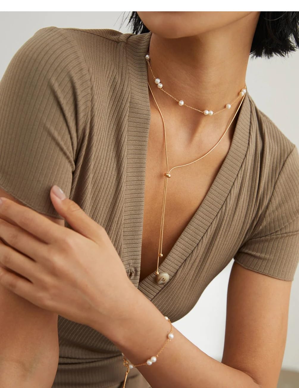 El Regalo Women's Stainless Steel Slider Tie Necklace- Anti-Tarnish/Waterproof Fashion Snake Chain Sliding Beads Necklace (Gold)