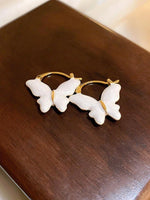 El Regalo Elegant Butterfly Hoop Earrings for Girls & Women- Exquisite White Enamel Butterfly Hoop Earrings