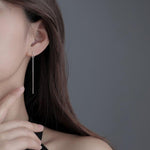 El Regalo Minimalist Threader Earrings for Women | Long Chain Drop Dangle Earrings | Elegant Pull Through Ear Thread Earrings | Sui Dhaga Tassel Threaders (Silver Drop Threader)