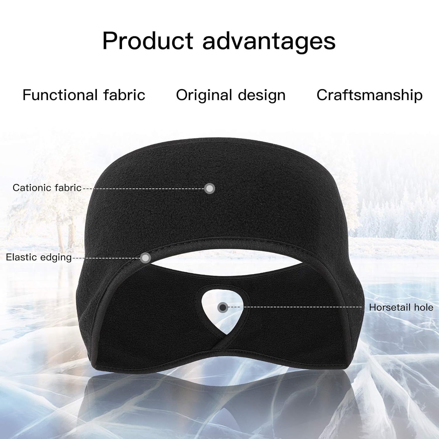 El Regalo 2 PCs Winter Fleece Ponytail Headbands- Ear Warmer/Earmuff Headbands with Ponytail for Men, Women, Girls, Boys Fleece Ear Warmers Headband for Cold Weather Ski Yoga (Black & Black)