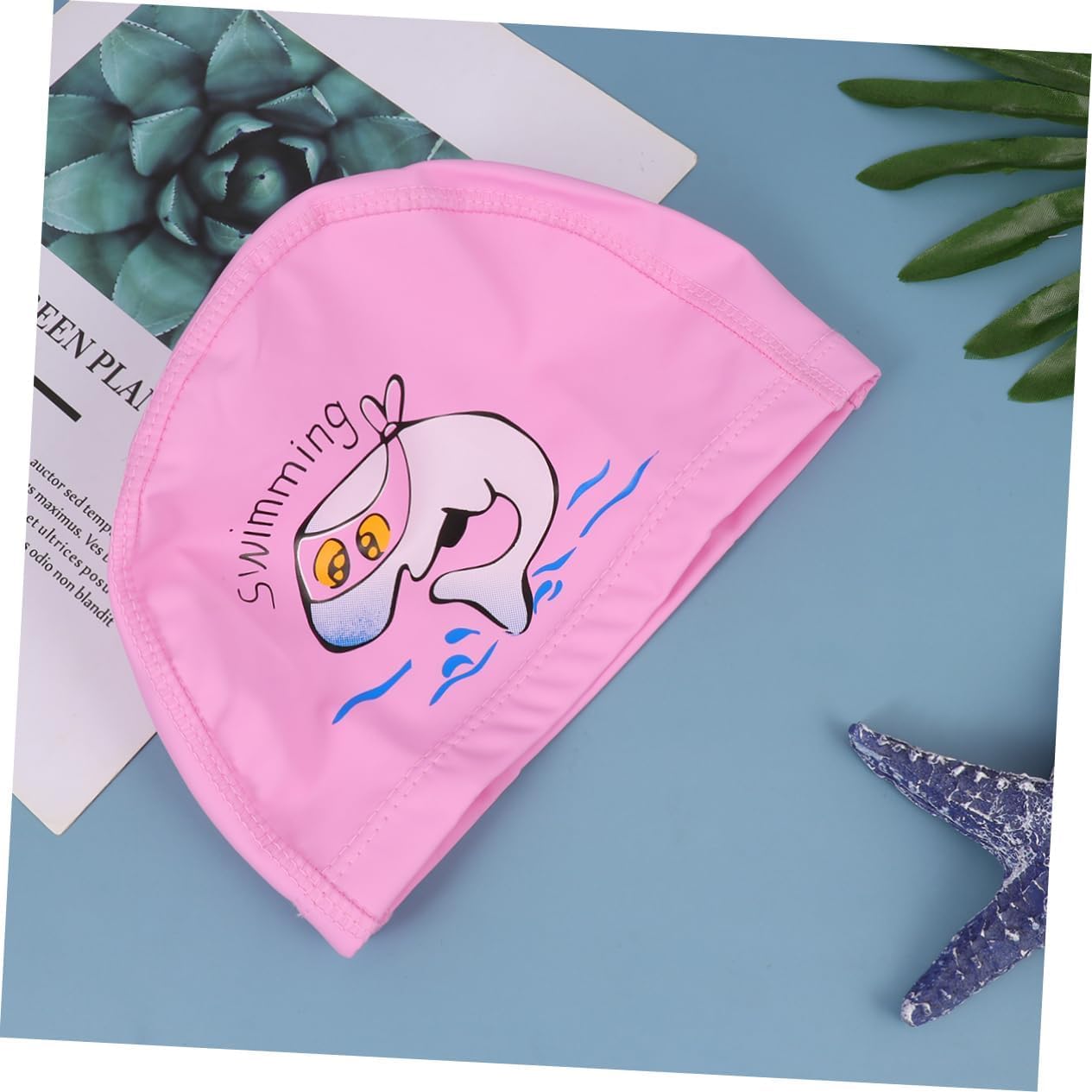 El Regalo 1PC of Cute Kids Dolphin PU Swimming Caps for Girls & Boys- Waterproof, Animal Print Swimming Cap (for Kids 6-12 Years) (Pink Fish Swim Cap)