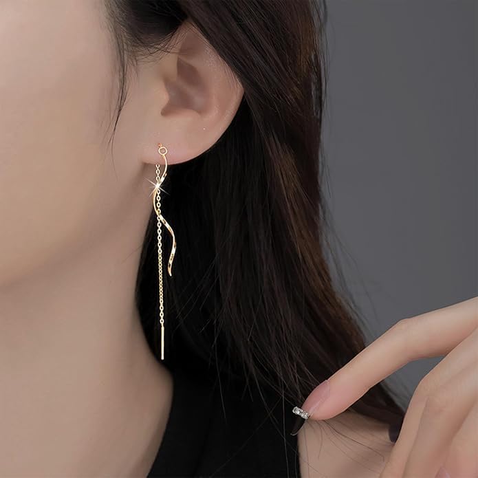 El Regalo Stainless Steel Ati Tarnish- NO RUST Earrings- Rose Gold Plated Stainless Steel Cute Stud Earrings for Women/Girls (Wave Threader Earrings)