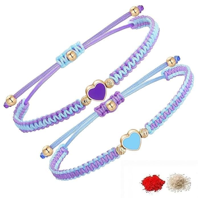 El Regalo 2PCs Minimalist & Elegant Heart Bracelet Rakhi Combo Set for Brother/Bhai/Bhaiya-Bhabhi with Roli-Chawal & Rakhi Gift Box - Handwoven, Beautifully Packaged (Purple & Blue)