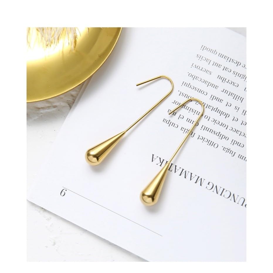 El Regalo Womens Luxury Stainless Steel Water Drop/Tear Drop Minimalist Earrings- Elegant Anti Tarnish Thread Western Earrings (Gold)