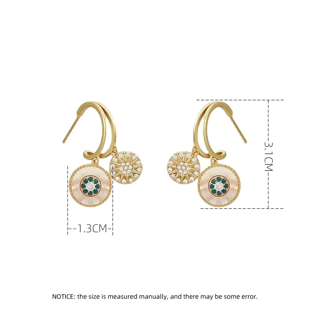 El Regalo Shell Zircon Dual Disk Golden Dangling Drop Stud Earrings for Women - Fashion Forward, Elegant, and Versatile Jewelry