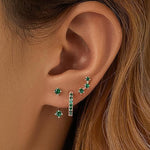 El Regalo 3 Pairs CZ Earrings Set - 14K Gold Plated Dainty Stud & Huggie Small Hoops for Women | Cartilage Earrings for Multiple Piercing | Trendy Stacking Jewellery (Green)