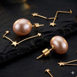 El Regalo Premium Pearl Stud Earrings for Women & Girls | Elegant Champagne Pink Pearl Earrings | Modern Minimalist Timeless Classic Studs | Statement Earrings
