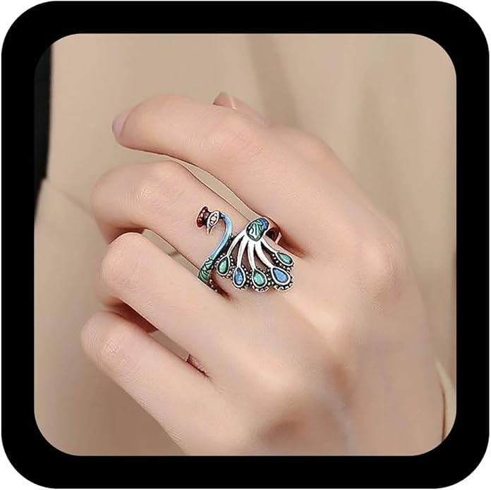 El Regalo Retro Peacock Ring- Beautiful & Colorful Peacock Finger Ring for Girls & Women (Style-3)