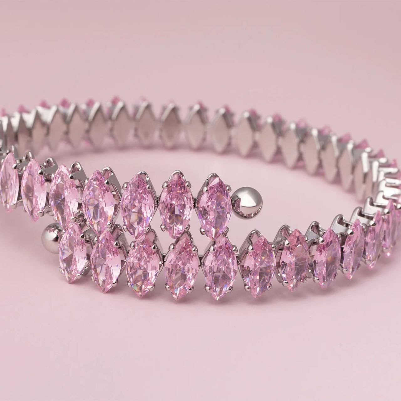 El Regalo Marquise Cut Crystals Tennis Bracelet for Women - Adjustable Bypass Wrap Bracelet, Cubic Zirconia Jewelry Gift (Pink)