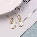 El Regalo Smiley Face Small Huggie Hoop Trendy Emoji Earrings- Preppy Cute Happy Face Dangle Drop Cartilage Colorful Hypoallergenic Earrings Gifts for Teen Girls Women (White)