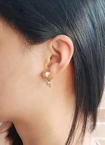 El Regalo Cute Mermaid Tail Pearl Stud Earrings for Women Girls- Cubic Zirconia Hypoallergenic Small Fish Fin Stud Earrings