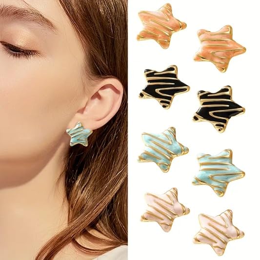 El Regalo Stainless Steel Star Stud Earrings for Girls & Women | Anti-Tarnish Gold Plated Cute Star Shape Enamel Contenporary Fashion Studs Earrings (Turquoise Green)