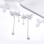 El Regalo 925 Silver Plated Dainty Flowers Threader Detachable Tassel Chain Leaves Wrap Earrings Crawler for Girls & Women
