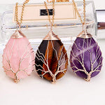 El Regalo Tree of Life Wire Wrapped Drop Natural Stones Healing Crystal Chakra Pendant Necklace - Unique Handcrafted Gemstones Pendant Necklaces (Amethyst) For Unisex Adult