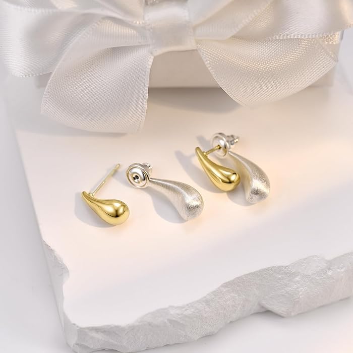 El Regalo Two-Tone Front-Back Metal Drop Earrings - Vintage Retro-Style Stud Earrings for Girls/Women