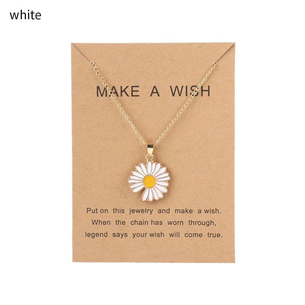 El Regalo 2 PCs White & Yellow Daisy Flower Pendant Necklace for Kids/Girls/Teens & Women- Gift for Her