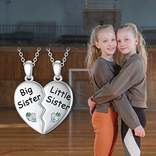 El Regalo 2 PCs Girls Sister Necklace Gifts, Big Sister Little Sister Jewelry Gift for 2,Rainbow Broken Heart BFF Friendship Pendant for Kids Teens Women (Big Sister Little Sister)