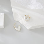 El Regalo 1Pair Love Heart Hoop Earrings- Small Oil Dripping Gold Plated Heart Earrings for Girls & Women Hoop (White)