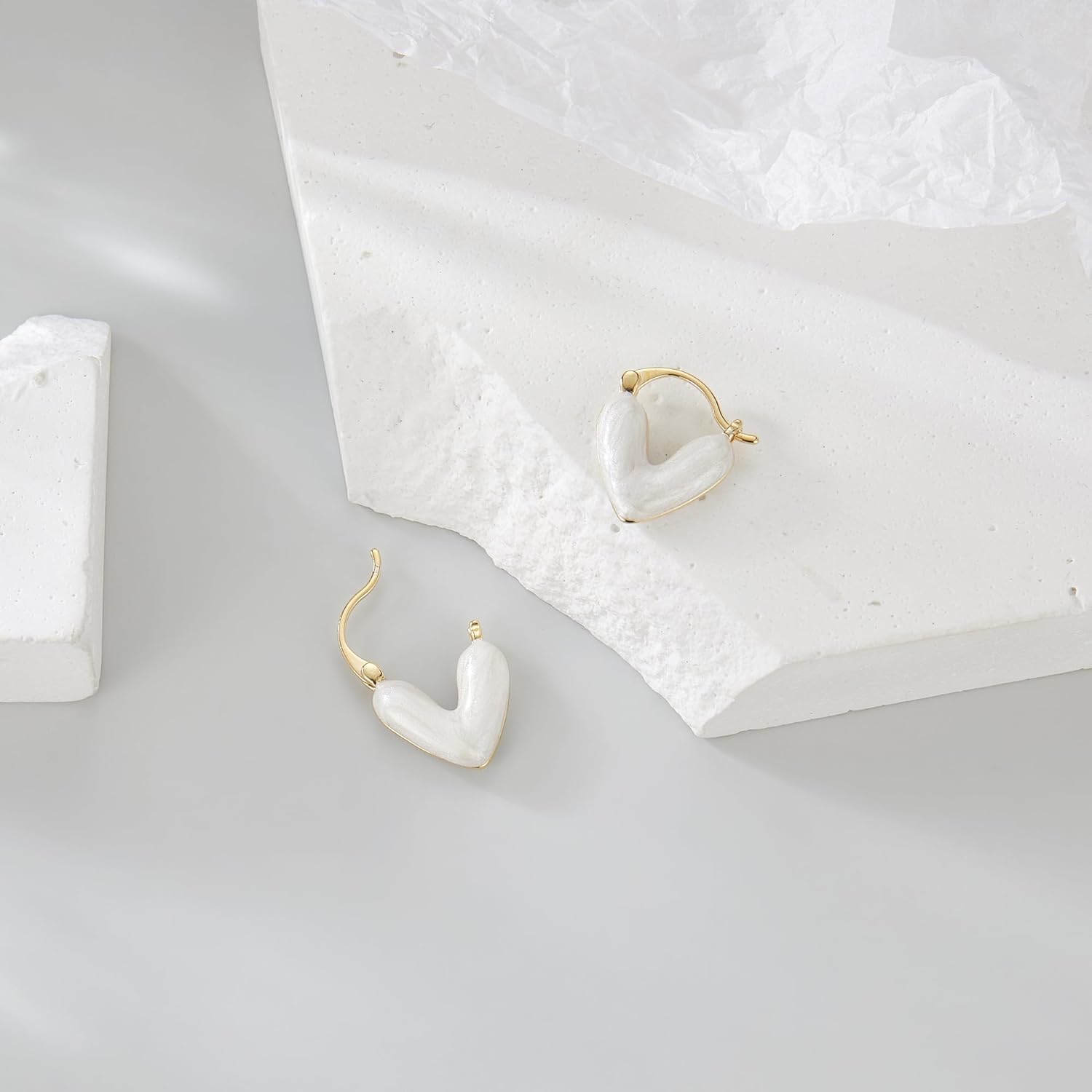 El Regalo 1Pair Love Heart Hoop Earrings- Small Oil Dripping Gold Plated Heart Earrings for Girls & Women Hoop (White)