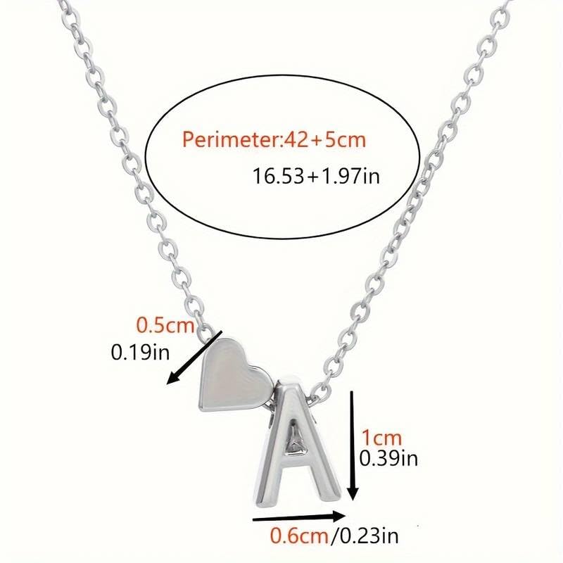 El Regalo Heart A Initial Letter Pendant Necklace- Stainless Steel A Heart Necklace for Girls & Women (Silver)