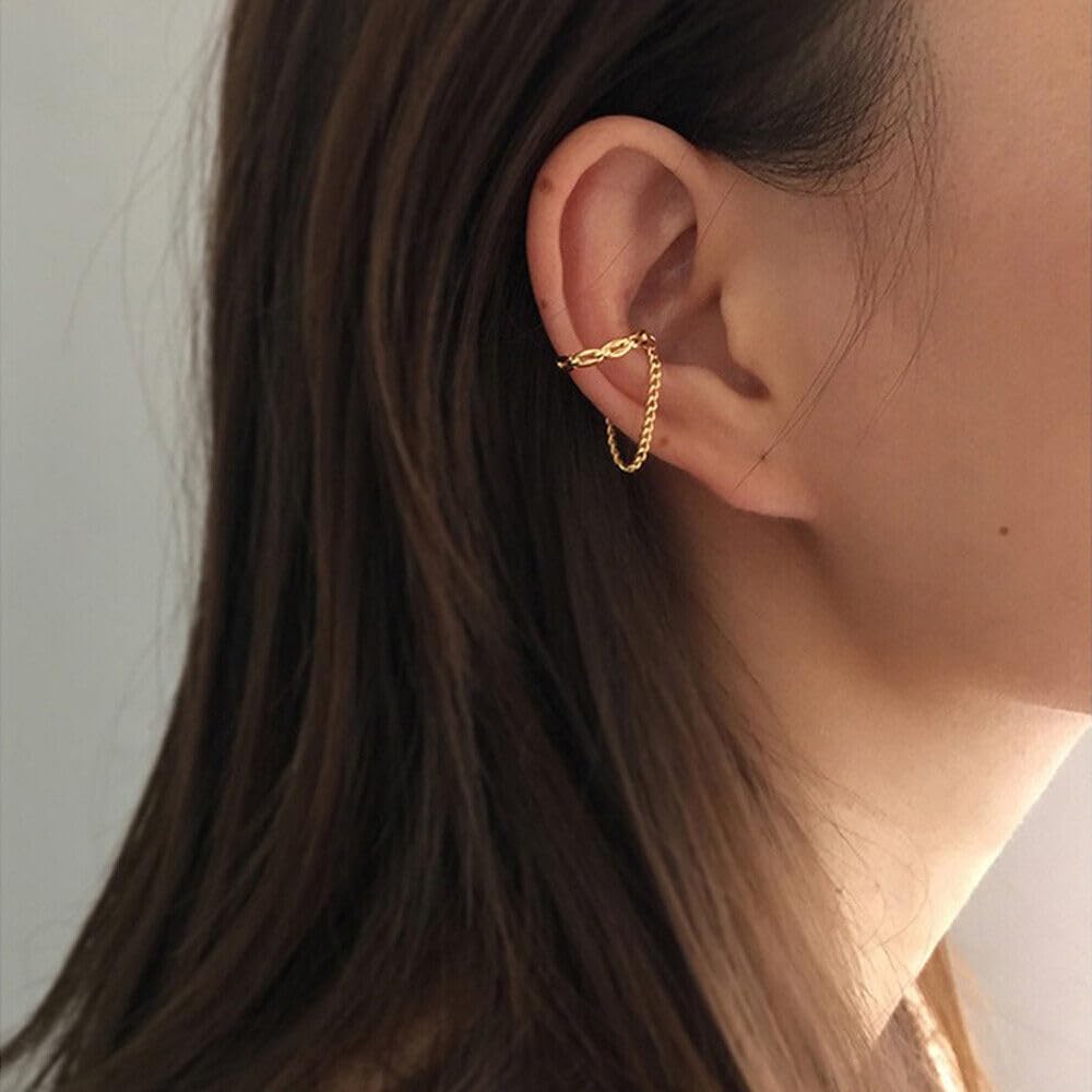 El Regalo Chain Hoop Ear Cuffs- Non Piercing Cartilage Earring- Trendy Cuff Wrap Clip on Earrings for Girls Women (Style-1)