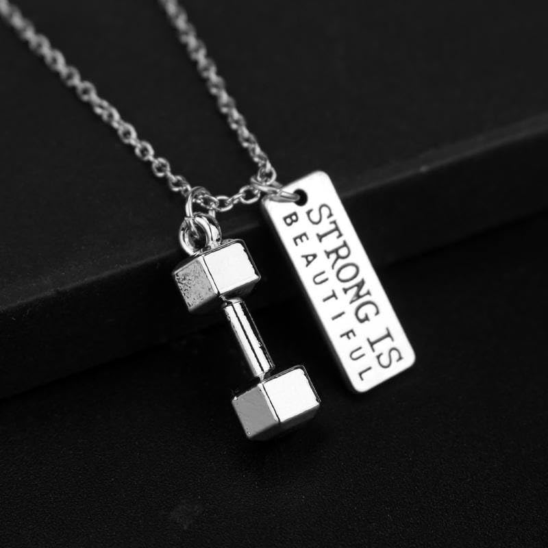 El Regalo "Strong Is Beautiful Fitness Gym Dumbbell Unisex Pendant Necklace for Boys/Men/Women/Girls