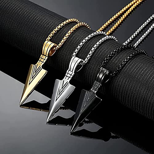 El Regalo Men's Stainless Steel Arrowhead Necklace for Boys/Men- Gift for Him (Gold Tone)