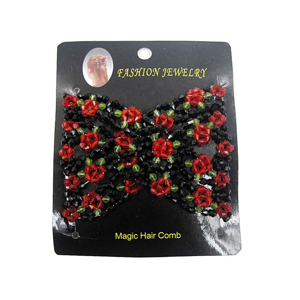 El Regalo 2PC Magic Easy Hair Combs Clips- Fancy Double Stretching Combs Clip Thick & Thin Hair Multistyling Hair Accessory For Women & Girls (Brown & Red)