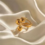 El Regalo Modern 18K Gold Plated Stainless Steel Trio Sphere Ring for Women & Girls | Elegant Big Bold Chunky Statement Ring | Triple Ball Spiral Cocktail Finger Ring | Western Fashion Jewellery