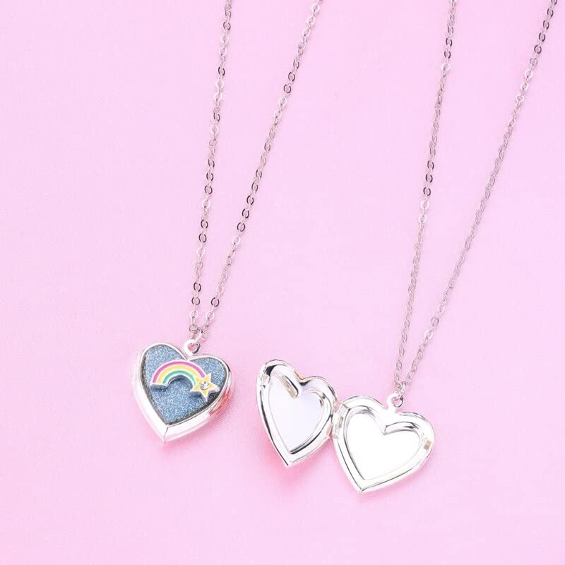 El Regalo 2 PCs Best Friends Heart-shaped Photo Box Pendant Necklace for Girls/Besties/Soul Sisters- BFF Jewelry Gift (Rainbow Heart Photo Pendant)