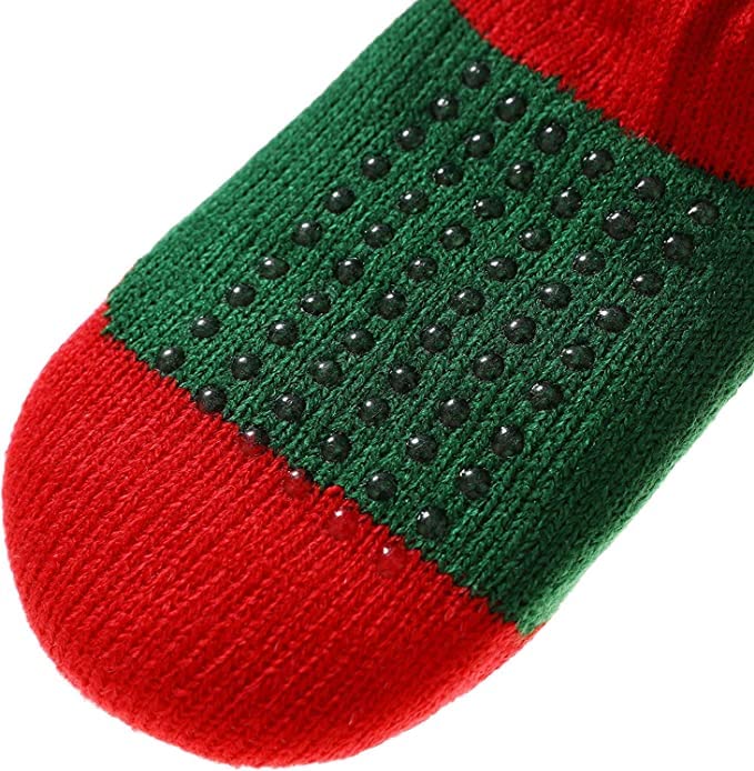 El Regalo 1 Pair Thermal Fluffy Socks for Kids- Girls/Boys - Soft Warm Fleece Lining Knitting Non-Slip Winter Slipper Socks - Christmas Santa, Heart & Giraffe (Green Christmas Socks, 3-6 Years)
