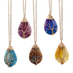 El Regalo Tree of Life Wire Wrapped Drop Natural Stones Healing Crystal Chakra Pendant Necklace - Unique Handcrafted Gemstones Pendant Necklaces (Tiger Eye) For Unisex Adult