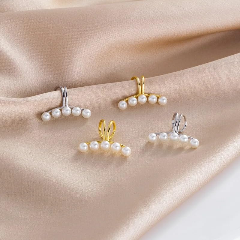 El Regalo 2PCs Tiny Pearl Cuff Cartilage Non-Pierced Clip On Earrings for Girls & Women- Vintage Pearl Clip Earrings (2 Silver)
