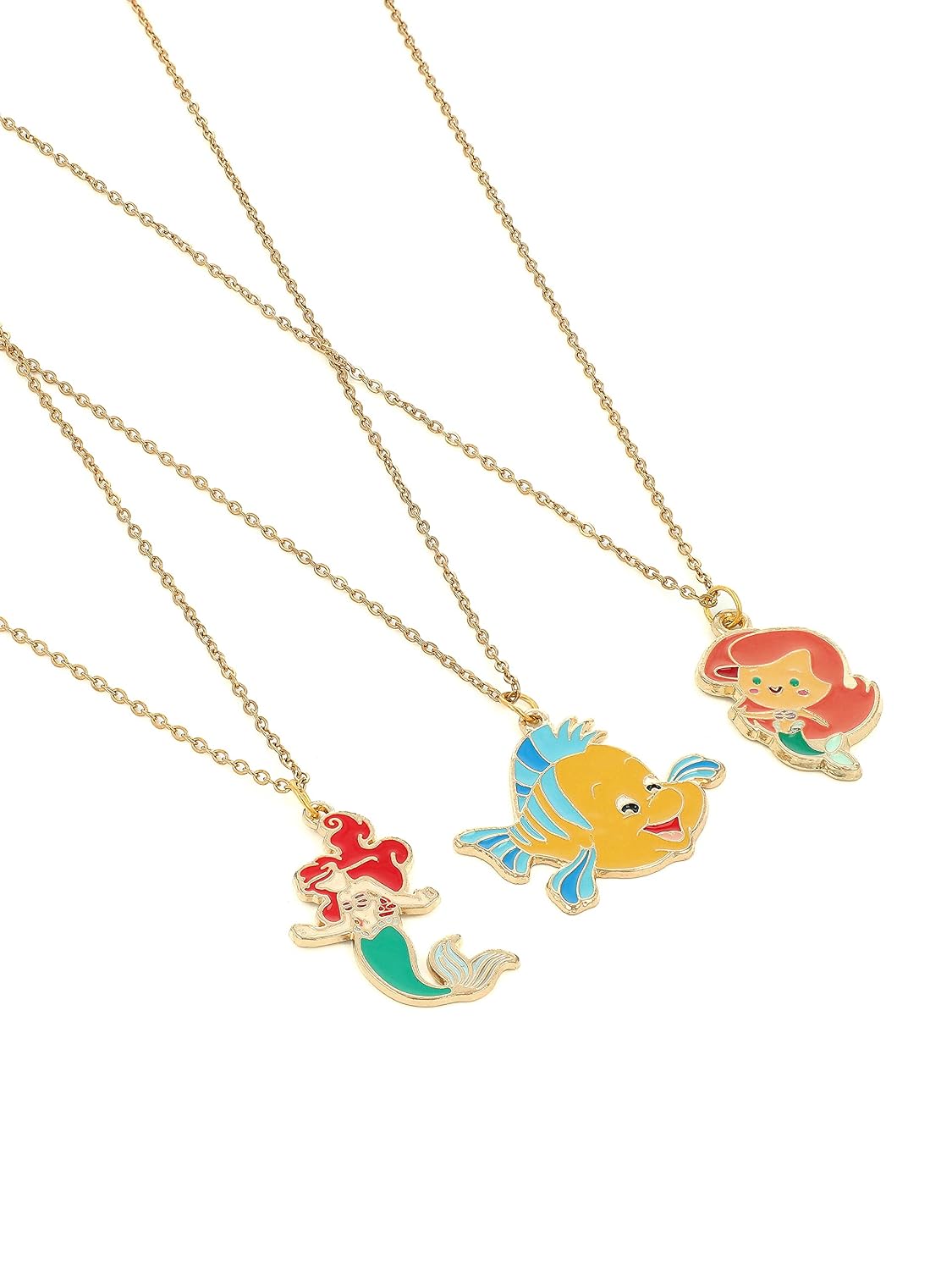 El Regalo 3 PCS Kids Girls Necklace Set with Mermaid Fish Tail Princess & Fish Charms Gifts Jewelry for Best Friends