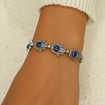 El Regalo Evil Eye Hamsa Hand Turquoise Green Beads Bracelet for Girls & Women- Antique Finish Hamsa Hand Sleek Bracelet (1 Blue + 1 Green beads)