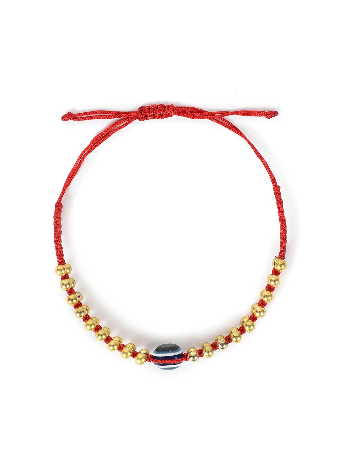 El Regalo 2PCs Simple Evil Eye Silver & Golden Beads Bracelet Rakhi Set for Brothers/Bhaiya-Bhabhi with Roli Chawal In Rakhi Gift Box- Elegant Rakhi for Bhai (Red & Blue Golden)