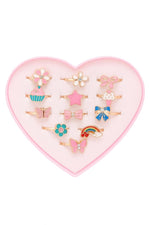 El Regalo 12 Pcs Cute Adjustable Rings Set for Kids/Girls/Women - Colorful Cartoon Enamel Finger Rings | Adjustable Cute Jewelry Gift Box - Butterfly, Flower, Bow, Heart, Cherry Designs (Style-2)