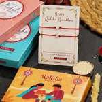 El Regalo 2PCs Red & Black String of Fate Bracelet Rakhi for Protection & Good Luck- 2Rakhis for Brother with Roli Chawal in Gift Box (Baby/Kids/Teens/Adults) (Heart Rakhis)