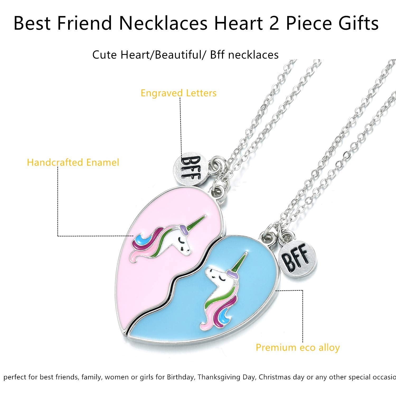 El Regalo Best Friend Heart Necklace | BFF Unicorn Jewelry Girls Necklace Friendship Birthday Friends Sisters Gifts
