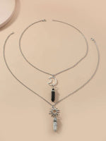 El Regalo 2Pcs BFF Best Friend Moon Sun Hexagonal Pointed Stone Pendant Necklace Set for Girls, Boys, Men, Women, Best Friend, Besties, Couples (Black & White)