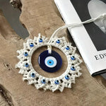 El Regalo Macrame Nazar Battu Wall Hanging with Big Evil Eye Charm | Handmade Bohemian Style Wall Decor for Home & Office | Macrame Evil Eye Protection Hanging (6.3 Inches Diameter)