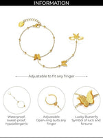 El Regalo 1PC Stainless Steel Non-Tarnish Hand Chain Bracelet with Finger Ring | Elegant & Trendy Adjustable Golden Bracelet for Women & Girls (Butterfly)